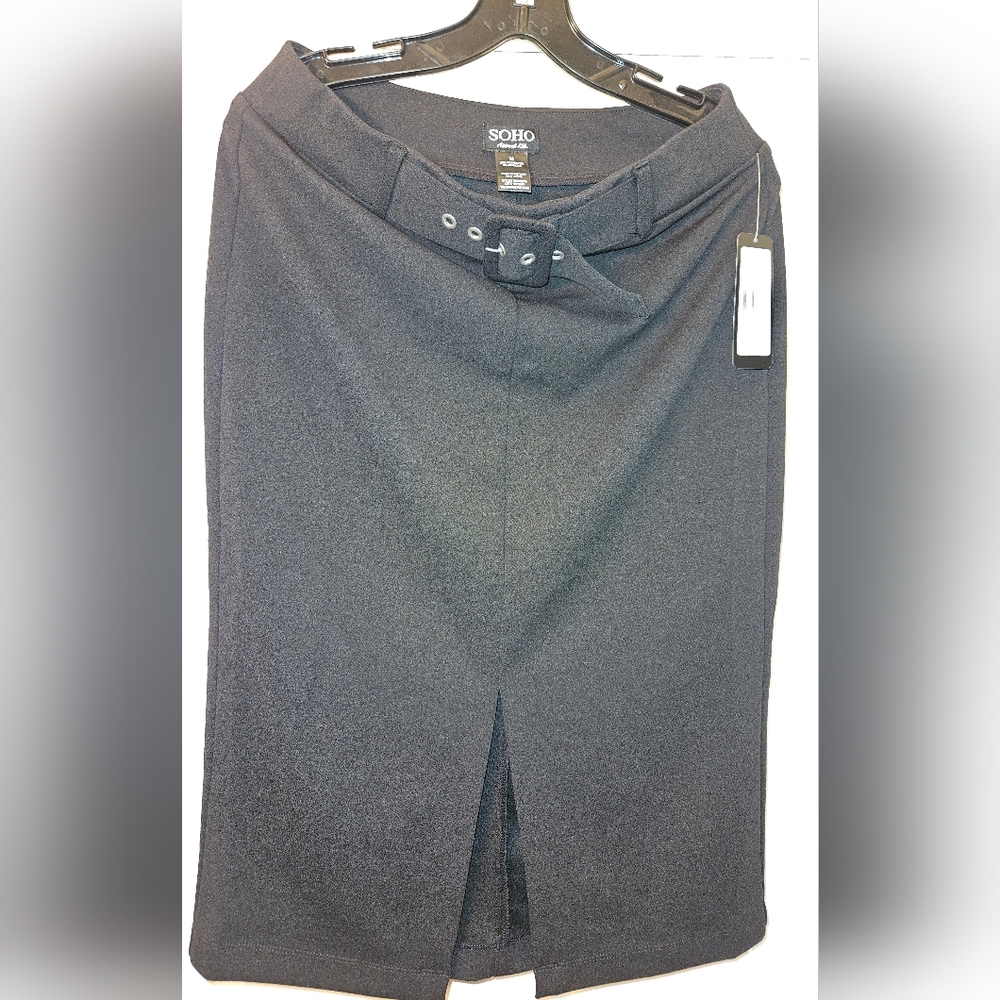 Soho Black Belted Pencil Skirt